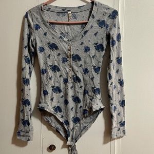 Free People Floral Print Henley Bodysuit